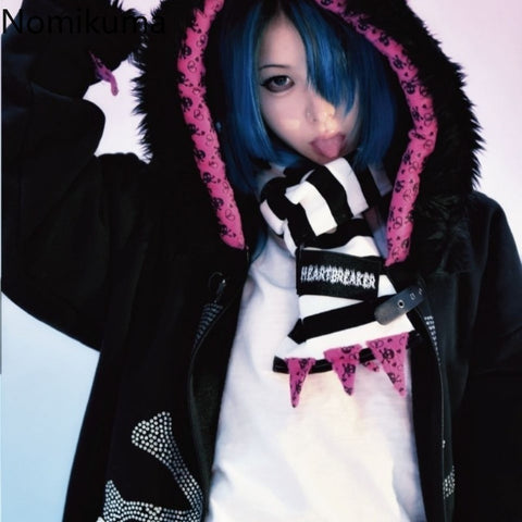 Sonicelife Streetwear Punk Hoodie Women 2025 Ropa Mujer Harajuku Fashion Hooded Y2k Jackets Skull Thicked Casual Jaoanese Sweatshirts Tops