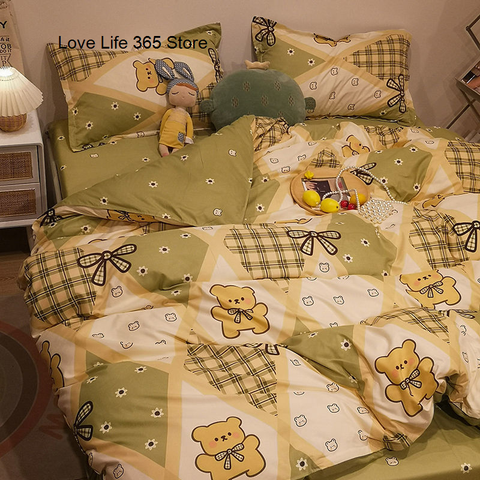 Sonicelife INS Blue And White Cow Stripe Cartoon Bedding Set Cute Animal Quilt Cover Soft High Quality Polyester Sheet Bedroom Decor