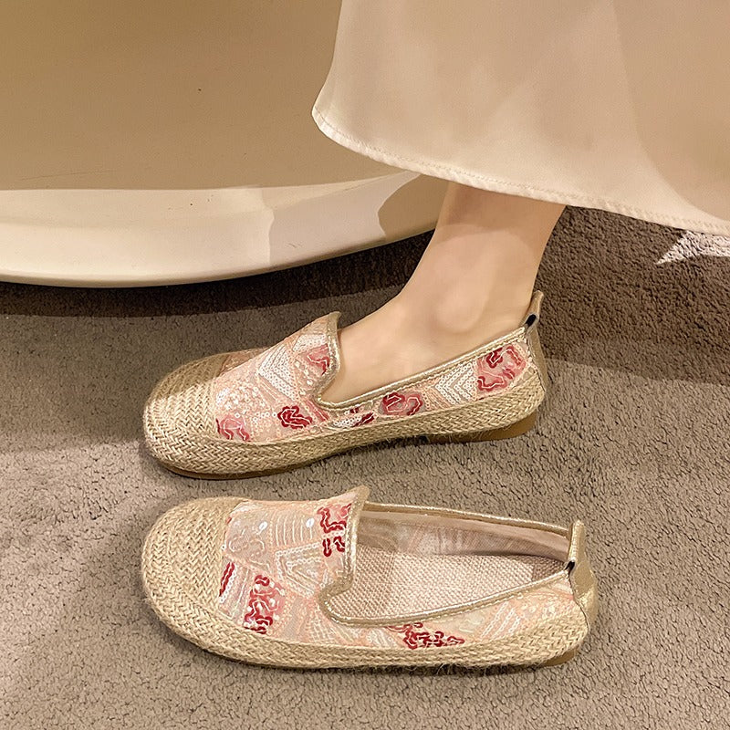 Sonicelife Bling Glitter bohemian fisherman shoes women 2025  paillette moccasins woman flats hemp soft soled mixed color sneakers loafers