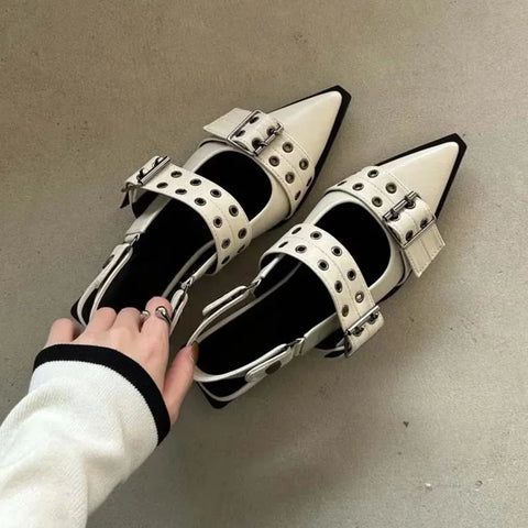 Sonicelife Slingback Shoes Gothic Chunky Heels Women's Pumps Rivet Street Style Medium Heel Punk Vintage Casual Sandals Spring Summer 2024