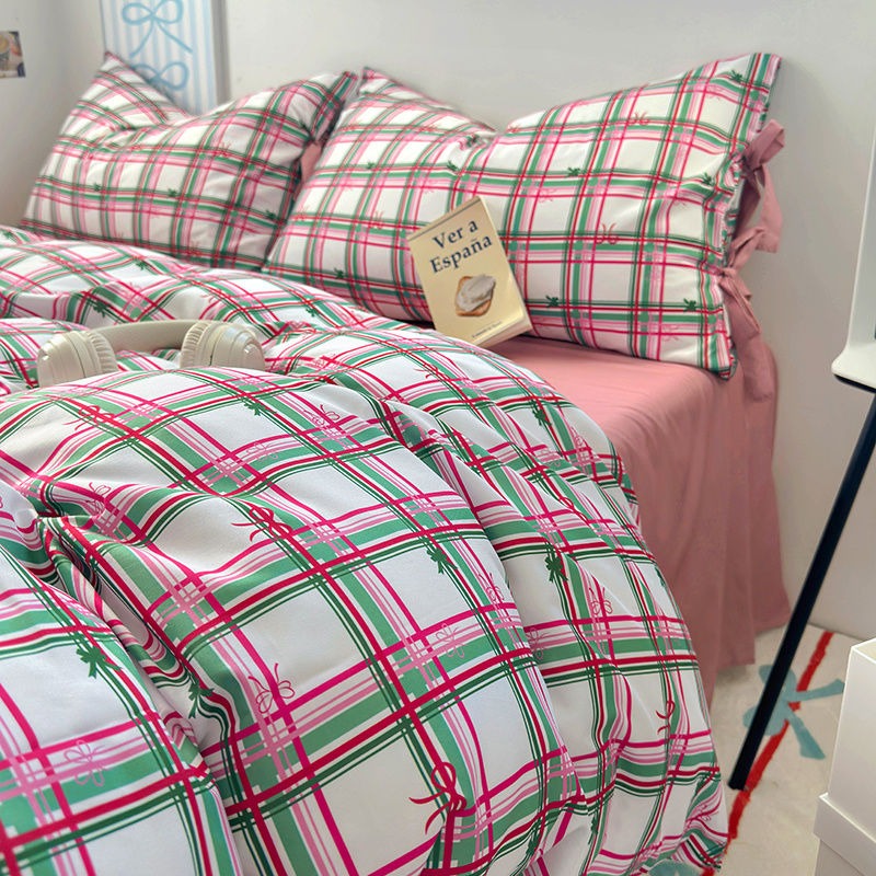 Sonicelife Ins Korean Style Duvet Cover Set Quilt Set Bow Dot Bed Sheet Set For Girls Bedding Set For Bedroom