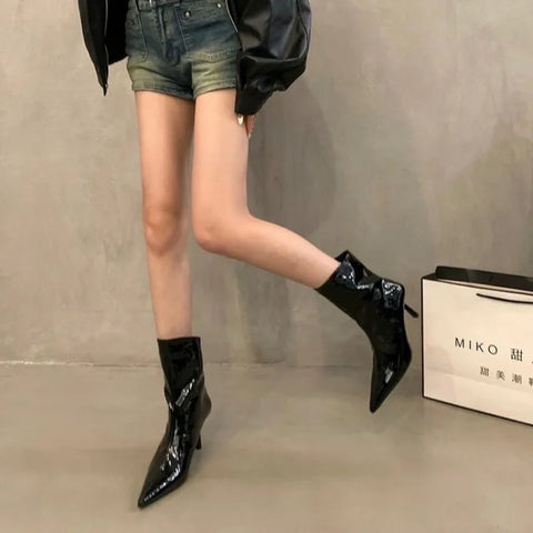 Sonicelife 2025  High Quality Back Zip Women's Boots Fashion Solid Office and Career Sexy Pointed Toe Ankle BootsZapatos Mujer