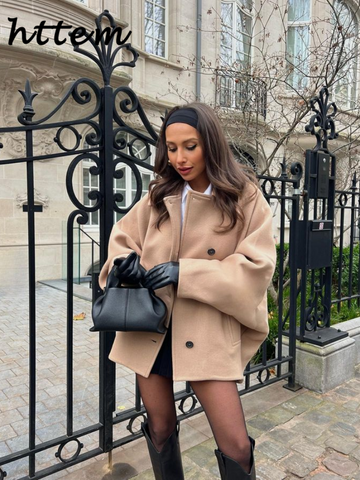 Sonicelife Elegant Woolen Blends Coat Women Loose Lapel Single Breasted Long Sleeve Pockets Jackets 2024 Autumn Lady Street Thicken Outwear