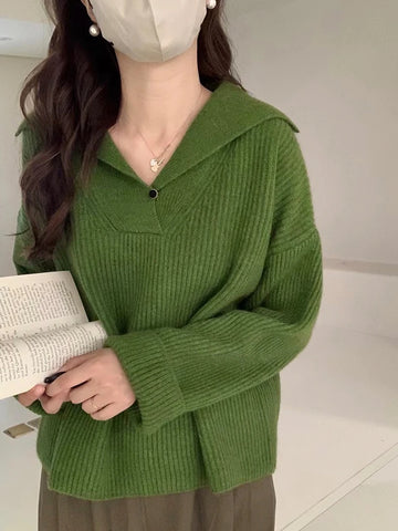 christmas outfit Sonicelife Lapel Raccoon Velvet Design Sense Sunken Stripe Sweater Women Autumn and Winter 2025 Popular New Lazy Gentle Knitted Top Thick