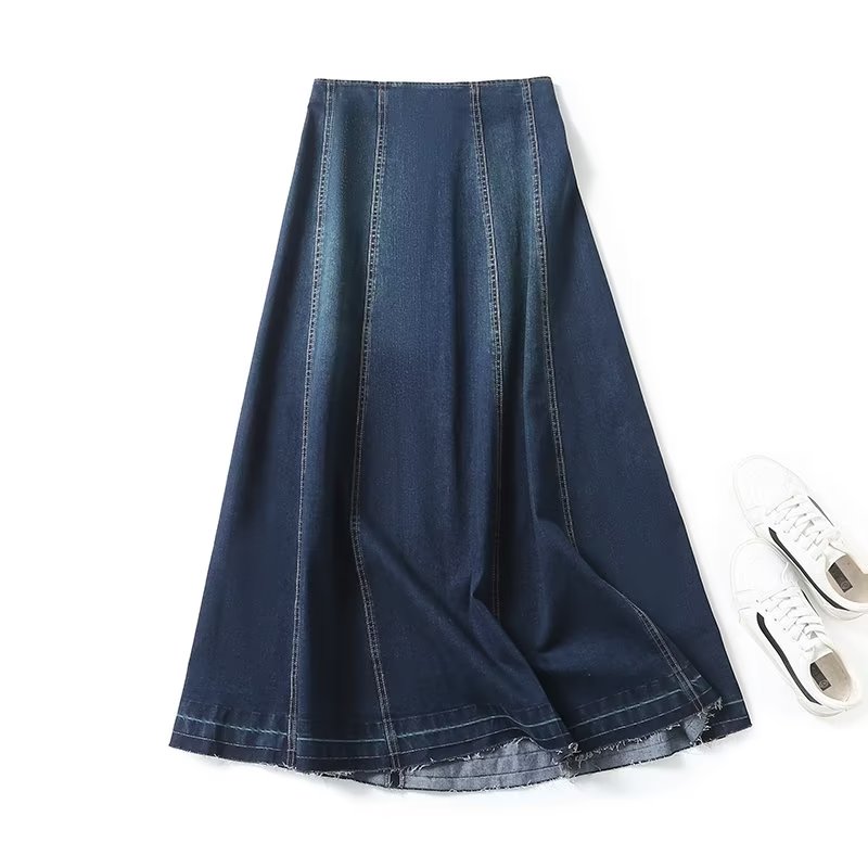 thanksgiving outfit Sonicelife 2024 Spring Summer Women Vintage Denim Skirt Long A-Line Zipper Dress Solid Flash Dress Casual Mujer Felame Vestidos