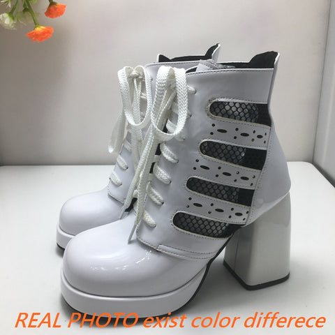 thanksgiving outfit Sonicelife Fashion Women Ankel Boots Toe Block Heels Platform Lace Up Size 42 43 Leisure Daily Female Summer Booties