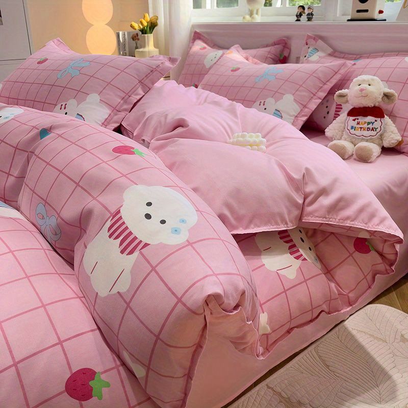 Sonicelife Kawaii Bedding Set for Kids Ins Twin Queen Size Duvet Cover Flat Sheet Pillowcase No Filler Girls Boys Home Totel Bed Linens