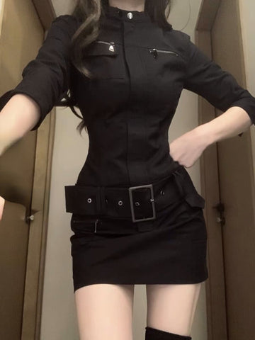 Sonicelife 2025 Autumn Elegant Vintage Dress Office Lady Causal Outwear Mini Dress Women Evening Party Slim Dress Korean Fashion Chic