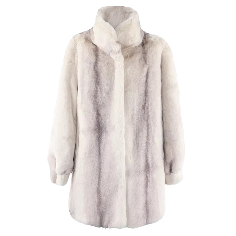 christmas outfit Sonicelife Spring Winter Colorful Thick Warm Gradient Fluffy Faux Fur Coat Women Stand Collar Elegant Luxury Designer Clothes