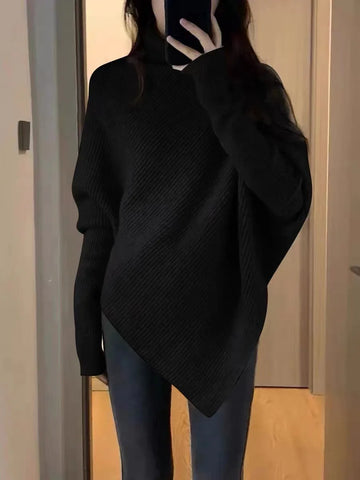 christmas outfit Sonicelife Turtleneck Sweater Women Baggy Fashion Design Pullover French Solid Color Thickened Knit Jumper Oversized Sweater