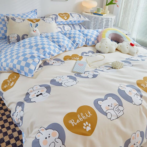Sonicelife Garden Flowers And Cute Rabbit Pattern Duvet Cover Nordic Style Full Size Bedding Sets Queen Double For Girls Gift Pink