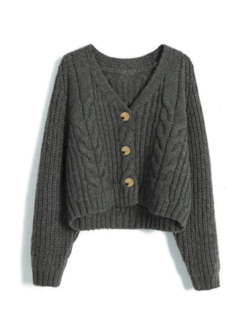 Back To School Sonicelife Solid V Neck Cable Knit Cardigan