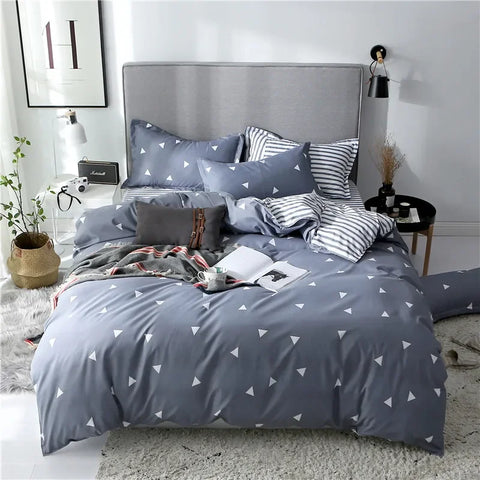 Sonicelife Grey Geometric Pattern Duvet Cover Four set series for Adults Teens Polyester Bedding Set with Zip Closure Comforter Covers