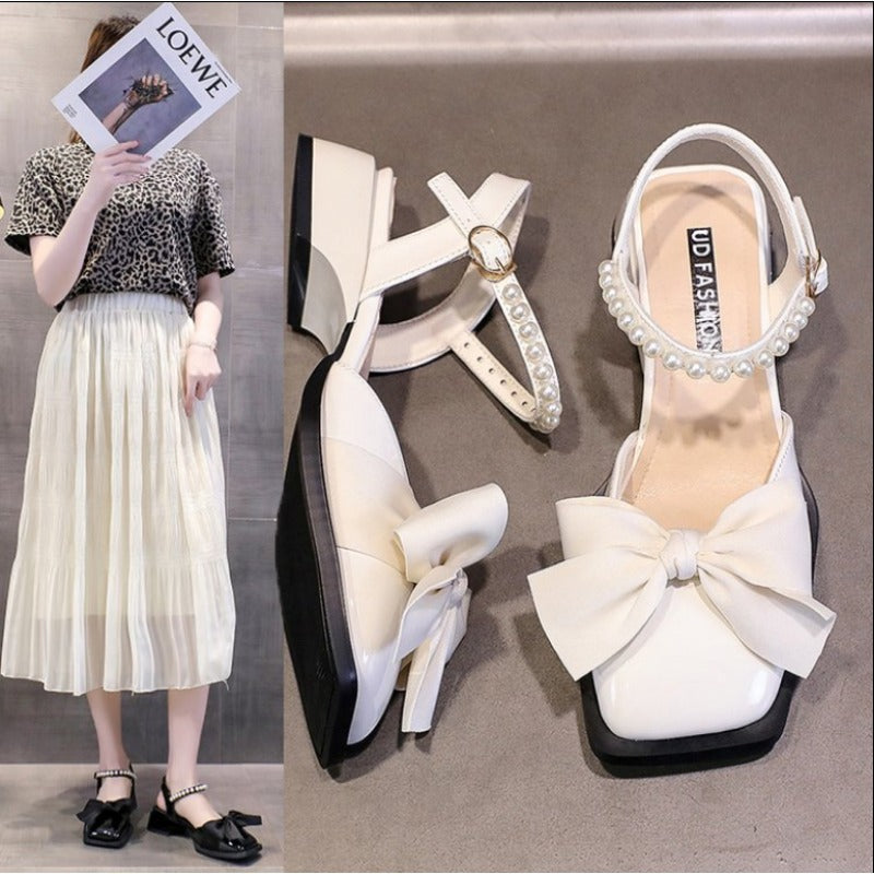 Sonicelife Elegant 2025  Fashionable New Versatile French Bow Women's Sandals Summer Flat Shoes Single Strap Explosion Style