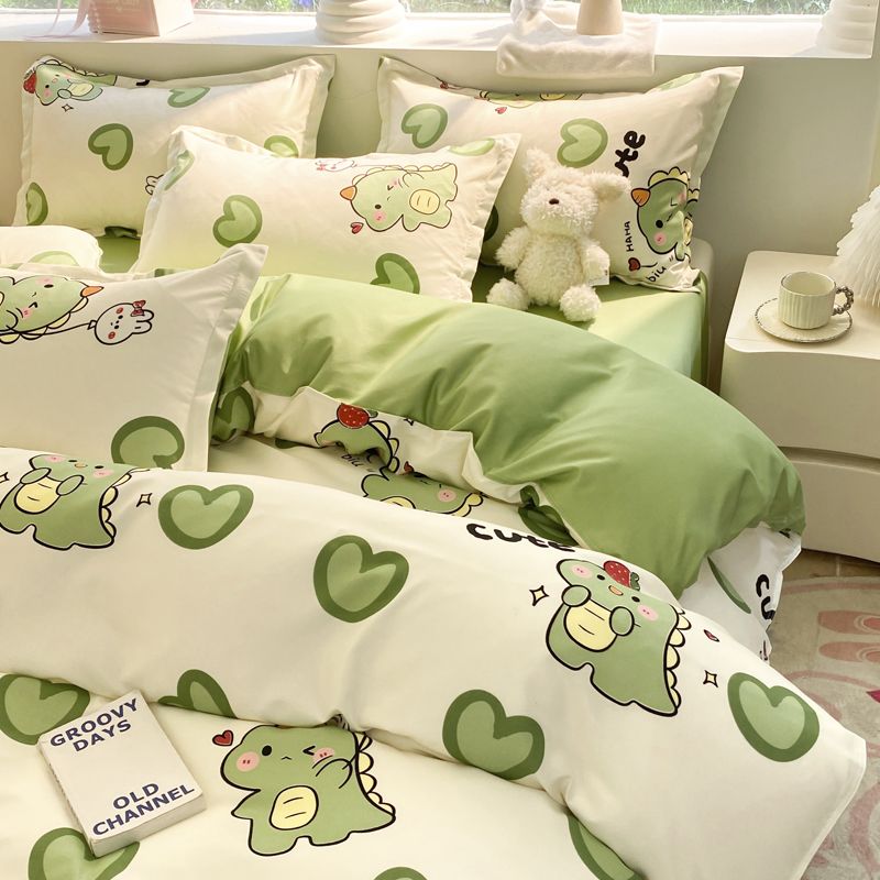 Sonicelife Cute Dog Bedding Set New Design Girls Ins Duvet Cover with Zipper No Filler Flat Sheet Pillowcase Queen Size Bed Linens