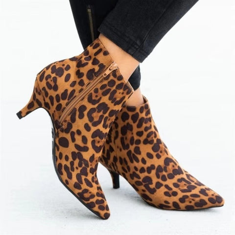 Sonicelife 2025 NEW  Ankle Boots Leopard Women Pointed Toe Ladies Chunky High heel Female Shoes Footwear Plus Size