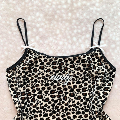 Sonicelife Y2K Harajuku Style Fashion Leopard Letter Print Women's Camisole Top Sexy Slim Chic Hot Girls Vintage Crop Top Gothic Streetwear