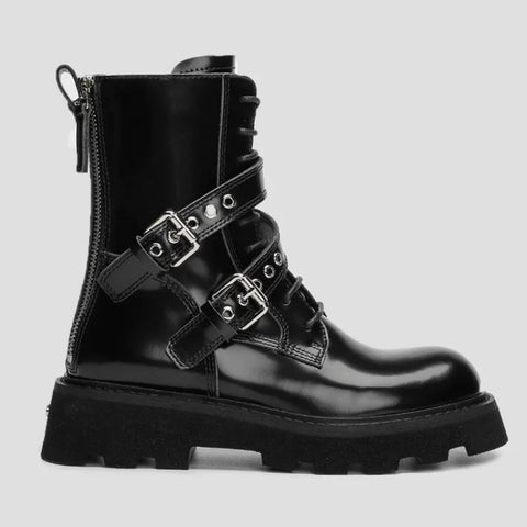 Sonicelife 2025  Hot Sale Cross-tied Women's Boots Fashion Belt Buckle Modern Boots  New Side Zipp Mid-Calf Shoes