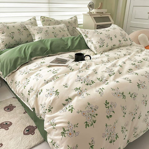 Sonicelife Christmas Bedding Set Flat Sheet Duvet Cover Pillowcase Combination Green Tree Flower Home Textile Bed Linen Fashion