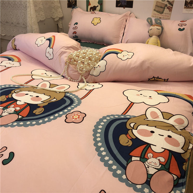 Sonicelife Ins Style Fashion Butterfly Bedding Set For Girls Boys Double Size Flat Sheet Duvet Cover Pillowcase Bed Linen Home Textile