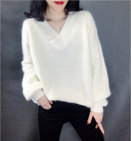 Women Sweater V-neck Plus Velvet Keep Warm Women's Long Sleeve Top Autumn Winter Korean Fashion Sweater Knitted Bottoming Shirt