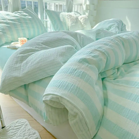 Sonicelife Ins Korean Style Duvet Cover Set Quilt Set Striped Bed Sheet Set For Girls Bedding Set For Bedroom