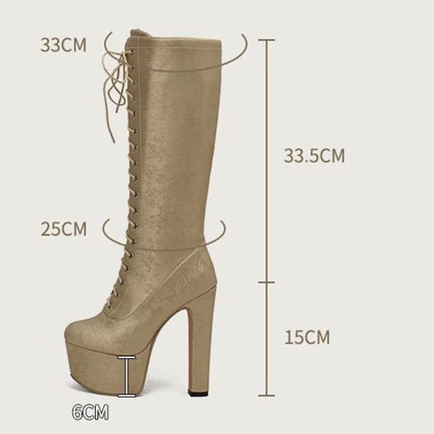 thanksgiving outfit Sonicelife Sexy Female Knee High Boots Round Toe Ultrahigh Heels 15cm Platform Hill 6cm Lace Up Big Size 46 47 Party Bota