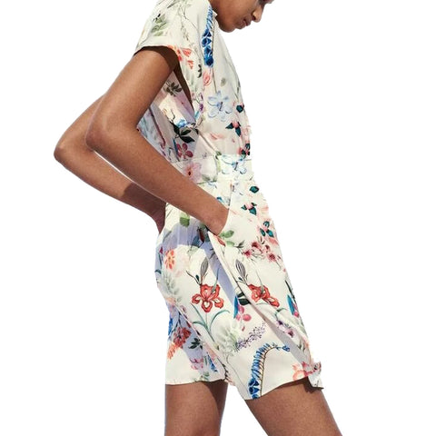 Sonicelife Women's Long Sleeve Mini Dress, Flower Printed Silk Satin, Satin Feel, Waist Lace, Versatile, New