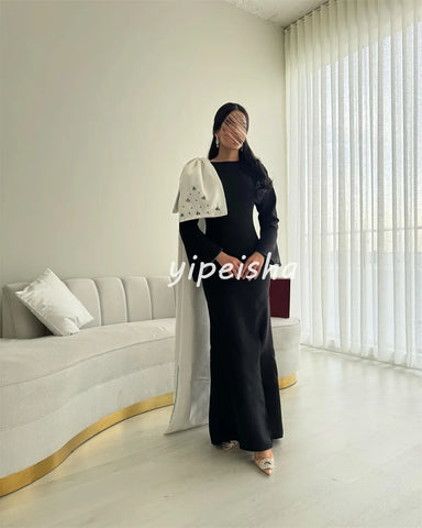 Sonicelife Customized Elegant Fashion Jersey Beading Rhinestone Bow A-line Scoop Neck Long Dresses Bespoke Occasion Dresses Classic Casual (PRE-ORDER)