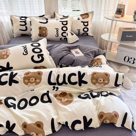 Sonicelife Lucky Dog Bedding Set Cute Cartoon No Filler Twin Full Size Duvet Cover Flat Sheet Pillowcase Fashion Girls Boys New Bed Linen