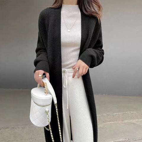 Black Friday Sonicelife Casual Knitted Solid Long Cardigan Women Korean Loose Long Open Sweaters Female Autumn Chic Warm Simple Daily Street Tops