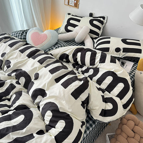 Sonicelife INS Blue And White Cow Stripe Cartoon Bedding Set Cute Animal Quilt Cover Soft High Quality Polyester Sheet Bedroom Decor