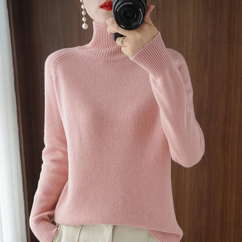 christmas outfit Sonicelife Autumn and Winter New Women's High-neck Cashmere Wool Sweater Loose Knit Pullover Women's Casual Warm Base Pullover Sweater