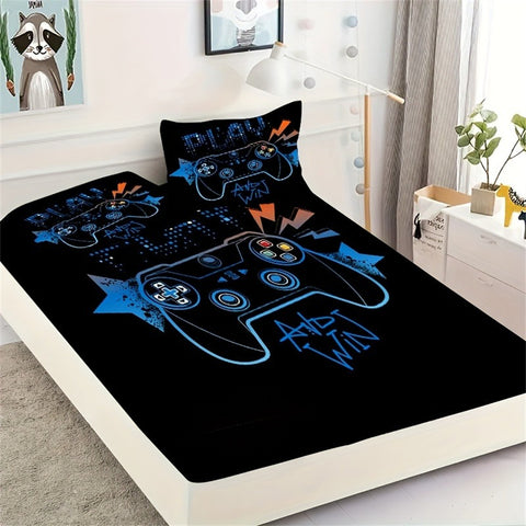 Sonicelife Games 3D Print Fitted Sheet Set Soft Comfortable Breathable Game Pad Bedding Set for Bedroom Guest Room