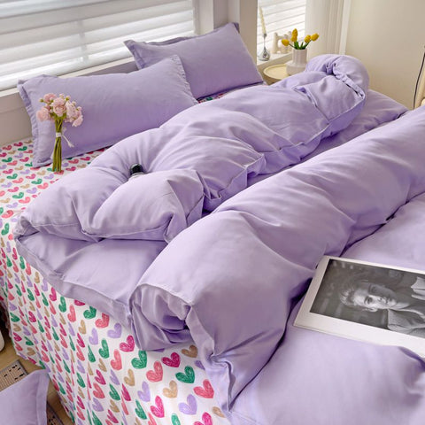 Sonicelife Purple Bedding Set Ins Nordic Solid Full Queen Size Duvet Cover Flat Sheet Pillowcase No Filler Girl Boys Hotel Home Bed Linens