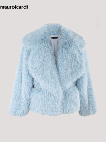 christmas outfit Sonicelife Winter Short Oversized Hairy Soft Thick Warm Black Faux Fur Coat Women Loose Luxury Blue White Pink Fluffy Jacket