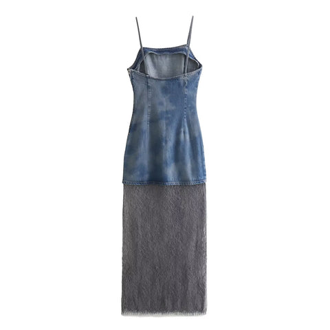 Sonicelife Women's Sleeveless Lace Long Dress with Patchwork, New Suspender, Lace, See-through, See-through, Sensual Lingerie