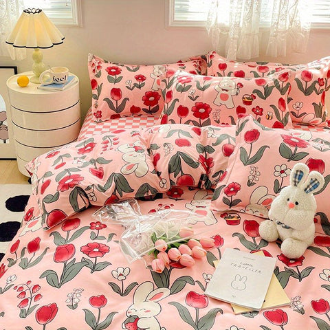 Sonicelife Cute Bear Bedding Set No Filler Ins Korean Style Duvet Cover Pillowcase 2024 New Single Full Size Kids Adult Soft Bed Linen