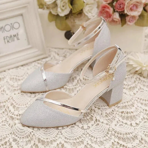 Sonicelife Women Fashion High Quality Silver Wedding High Heel Shoes Female Golden Party Night Club Pumps for Spring