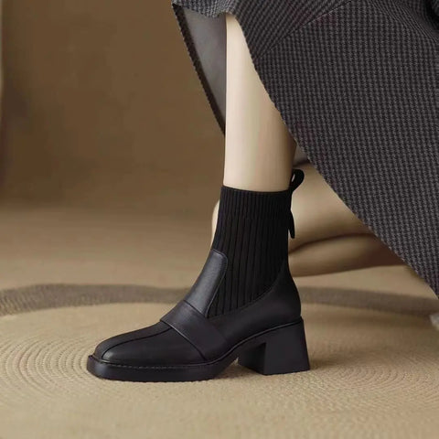 Sonicelife Winter Women's Boot Wedge Heel Fashion and Aesthetic Pointed Knitted Soft and Comfortable Breathable Rubber Sole Shoes2024 New