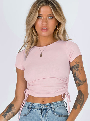 Sonicelife-Stylish Drawstring Short-Sleeve Crop Top
