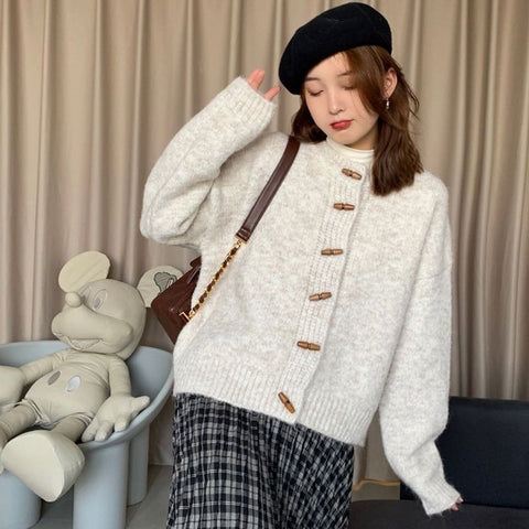 christmas outfit Sonicelife Gentle knitted sweater women's coat artistic retro round neck lazy style cardigan autumn and winter top women clothing y2k tops