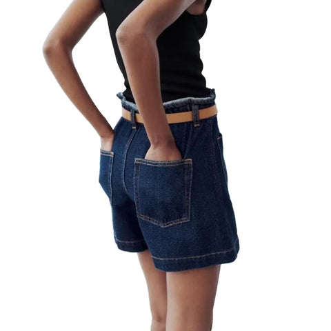 Sonicelife Women's Denim Shorts Loose and Comfortable Pocket Decoration High Waisted Straight Leg New