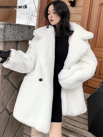 christmas outfit Sonicelife Spring Winter Oversized Purple Warm White Faux Fur Coat Women Double Breasted Loose Casual Soft Fluffy Jacket 2025