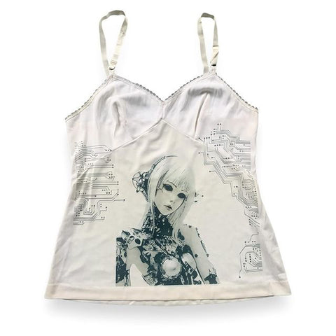 Sonicelife Y2K chic fashion print womens camisole tops punk rock hip hop harajuku retro aesthetic crop tops sexy slim fit hottie streetwear