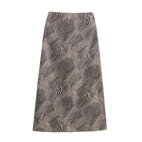 Sonicelife Midi skirt with animal print for women midi skirt with high waist casual and versatile midi skirt new design