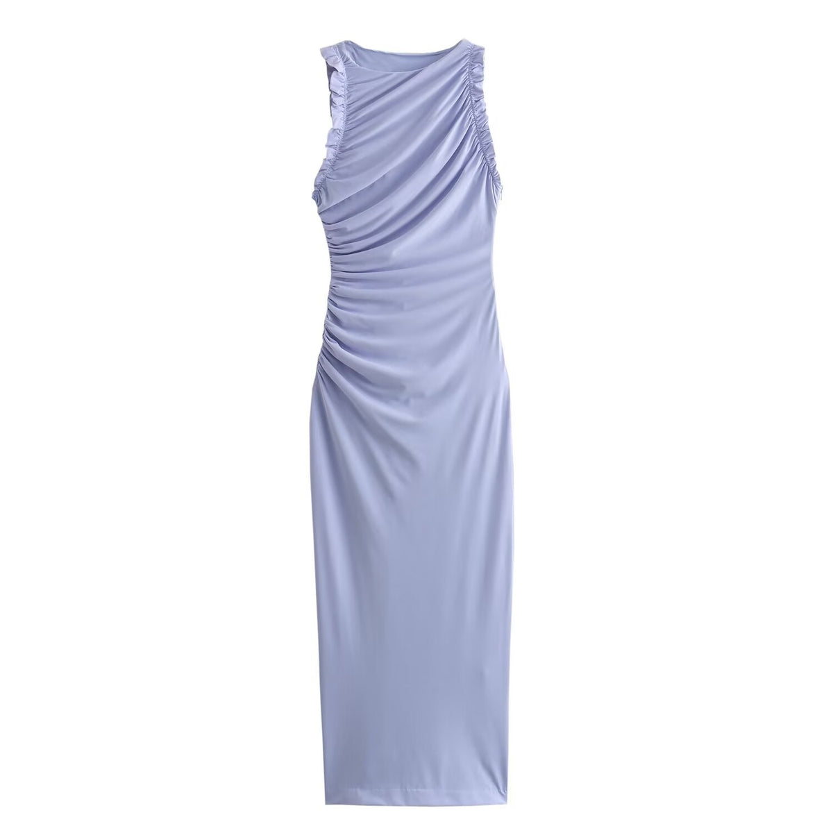 Sonicelife Women's Sleeveless Long Dress with Wooden Ear Lace Folding and Split, Monochromatic, Midlength, Mid Length, New