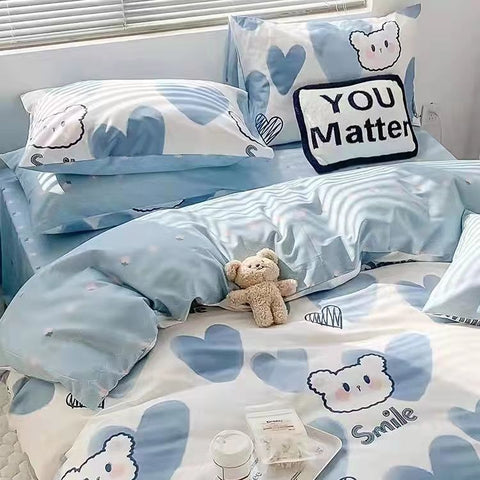 Sonicelife Korean Style Cartoon Sheep Bedding Set Girls Kids Twin Full Queen Size Bed Flat Sheet Duvet Cover Pillowcases Bed Linen Kawaii