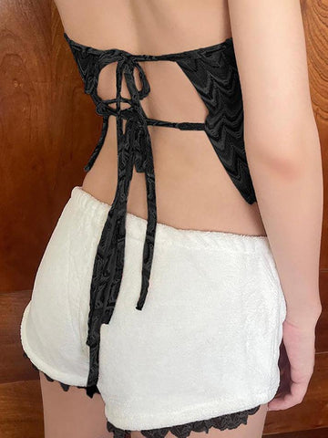 Sonicelife Lace Trim Bow Shorts