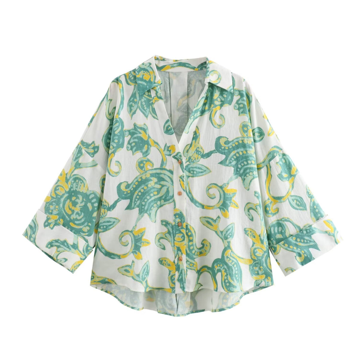 Sonicelife Women's Single Breasted Printed Shirt Linen Blended Comfortable Soft Commuting Versatile Top New